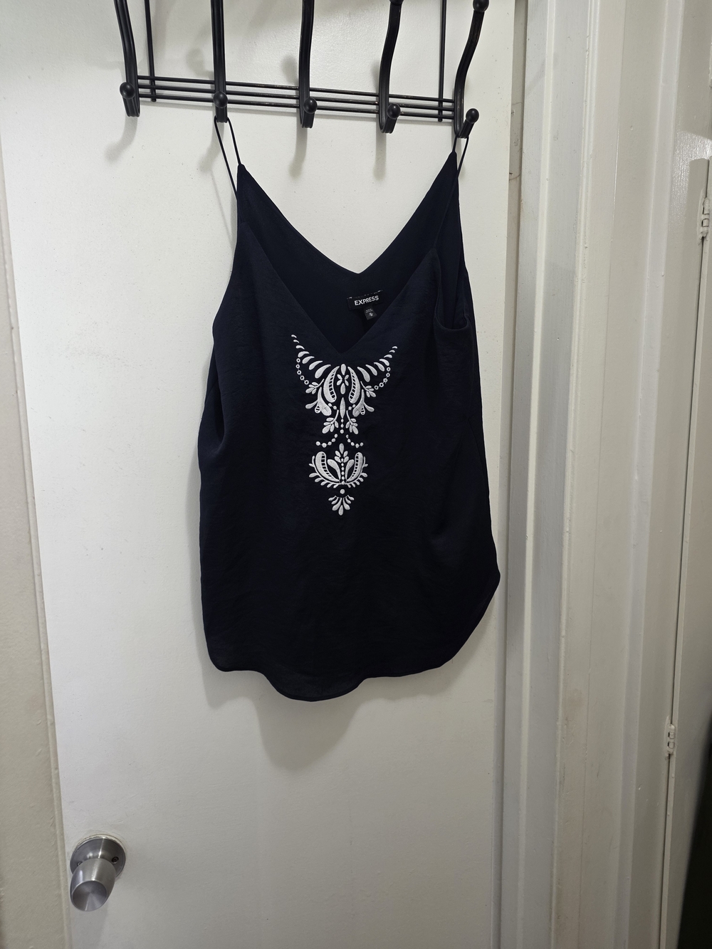 Express Dark Blue Camisole with White Embroidered Front